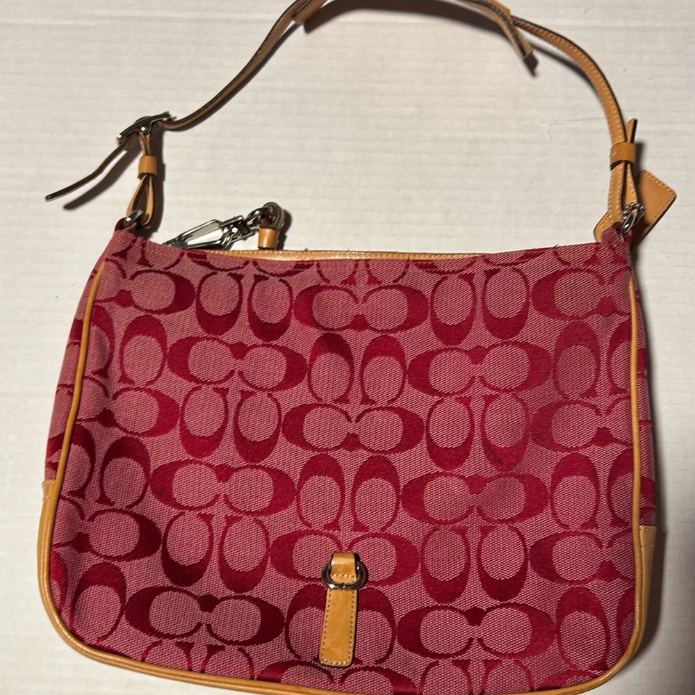 Coach Y2K Red Signature Shoulder Bag Rare EUC